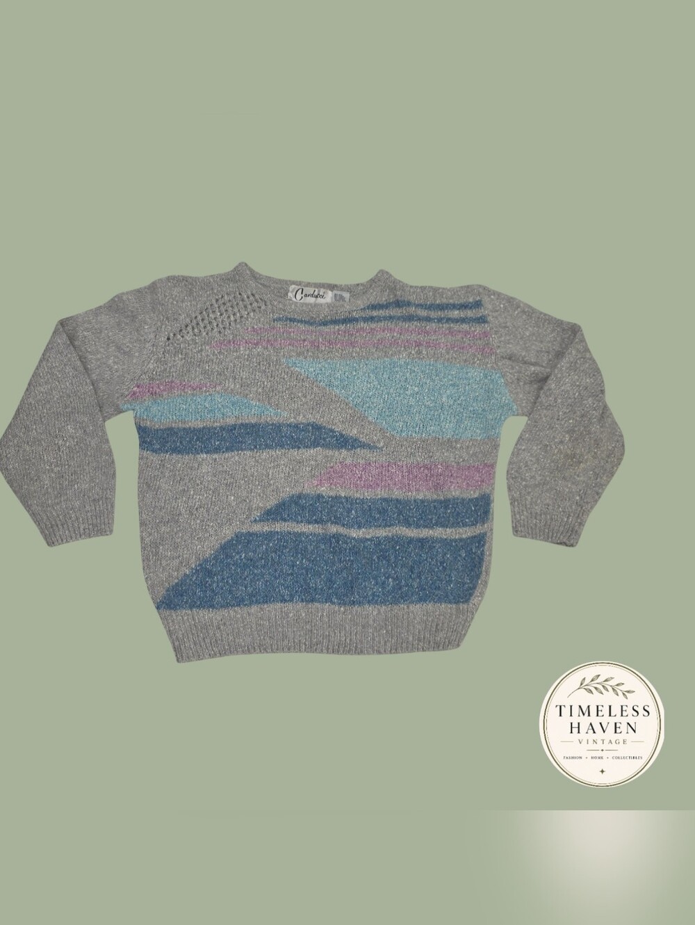 Carducci Vintage 80s 90s Loose Sweater Grey Pink Blue 35% Silk Womens Size Small